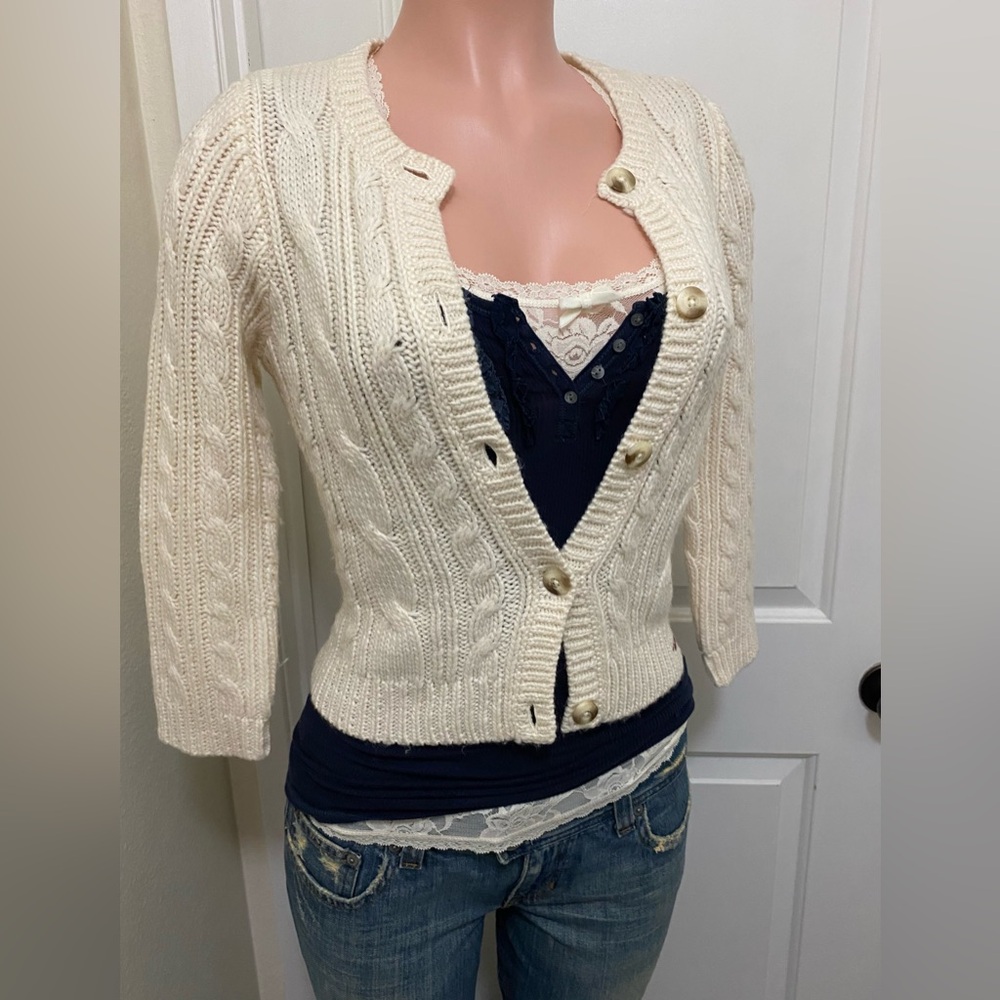 Y2k Hollister cream wool button up cardigan.